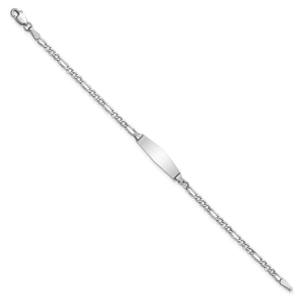 Solid 14K White Gold Semi-solid Soft Diamond Shape Figaro ID Bracelet