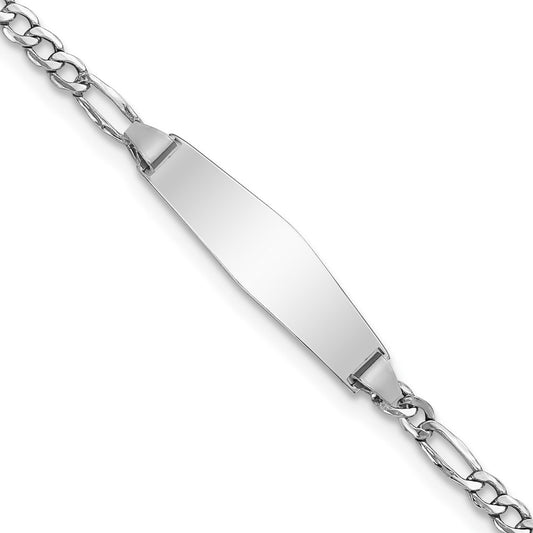 Solid 14K White Gold Semi-solid Soft Diamond Shape Figaro ID Bracelet