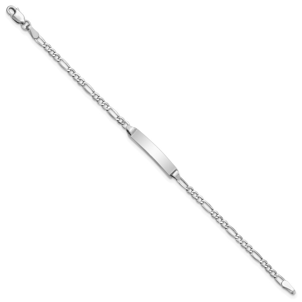 Solid 14K White Gold Semi-Solid Polished Figaro ID Bracelet