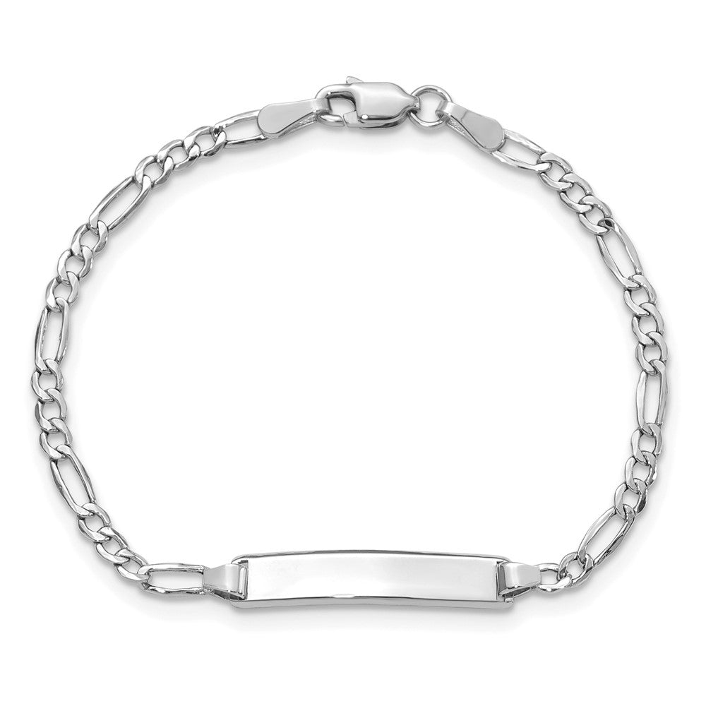 Solid 14K White Gold Semi-Solid Polished Figaro ID Bracelet