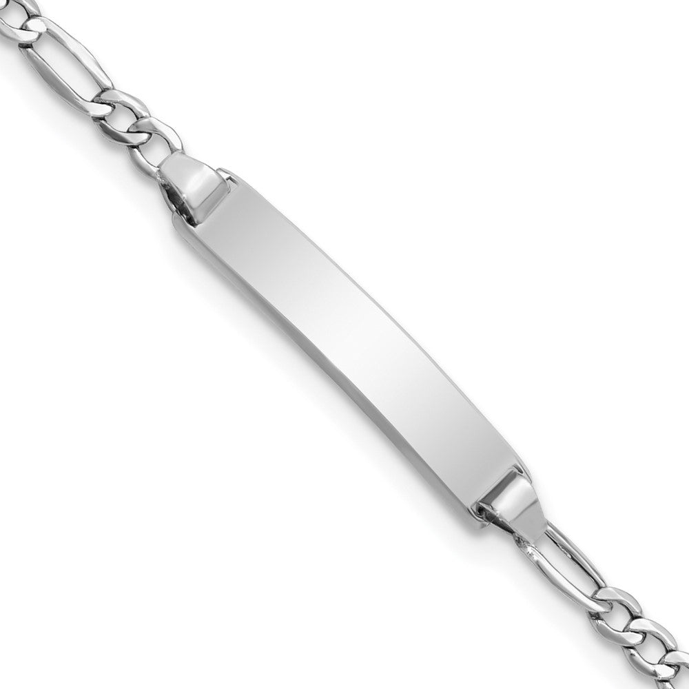 Solid 14K White Gold Semi-Solid Polished Figaro ID Bracelet