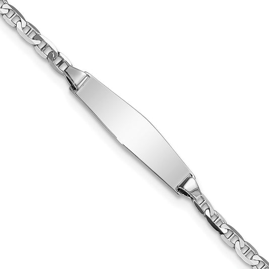 Solid 14K White Gold Semi-solid Soft Diamond Shape Anchor ID Bracelet