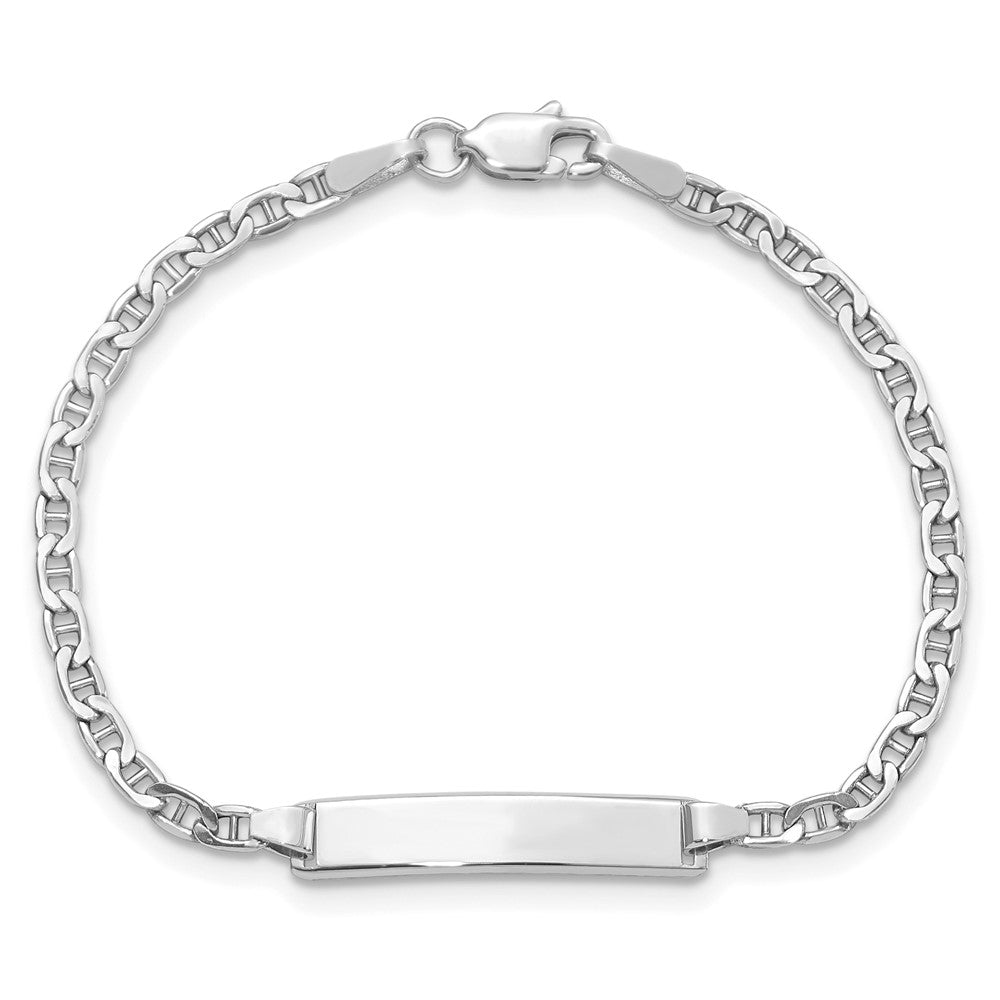 Solid 14K White Gold Semi-Solid Anchor Link ID Bracelet