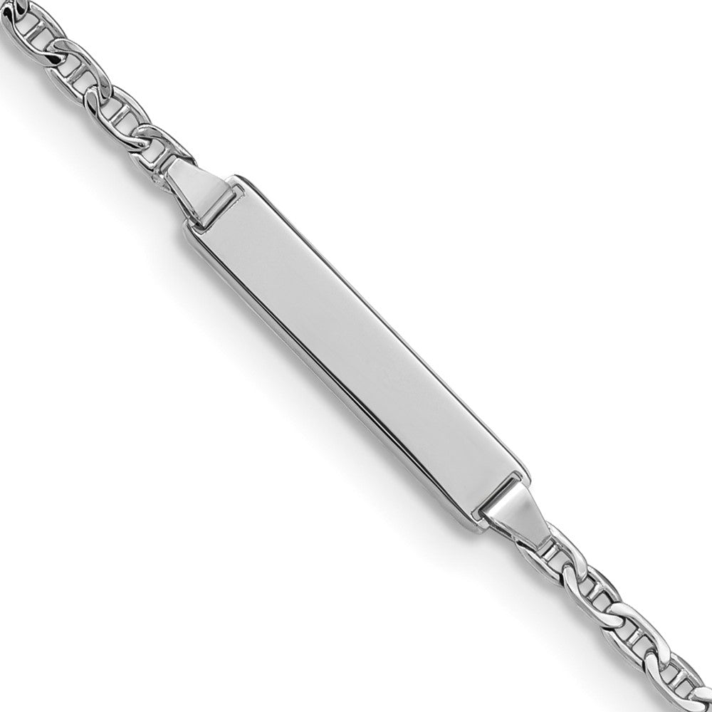 Solid 14K White Gold Semi-Solid Anchor Link ID Bracelet