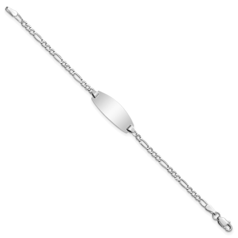 14k White Gold Semi-Solid Oval Figaro ID Bracelet