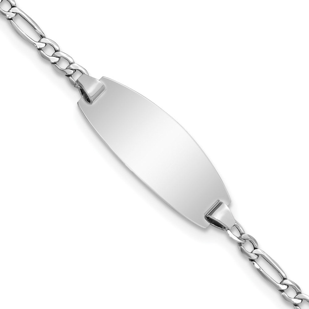 14k White Gold Semi-Solid Oval Figaro ID Bracelet