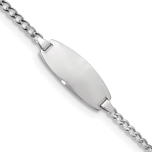 14k White Gold Semi-Solid Oval Curb ID Bracelet