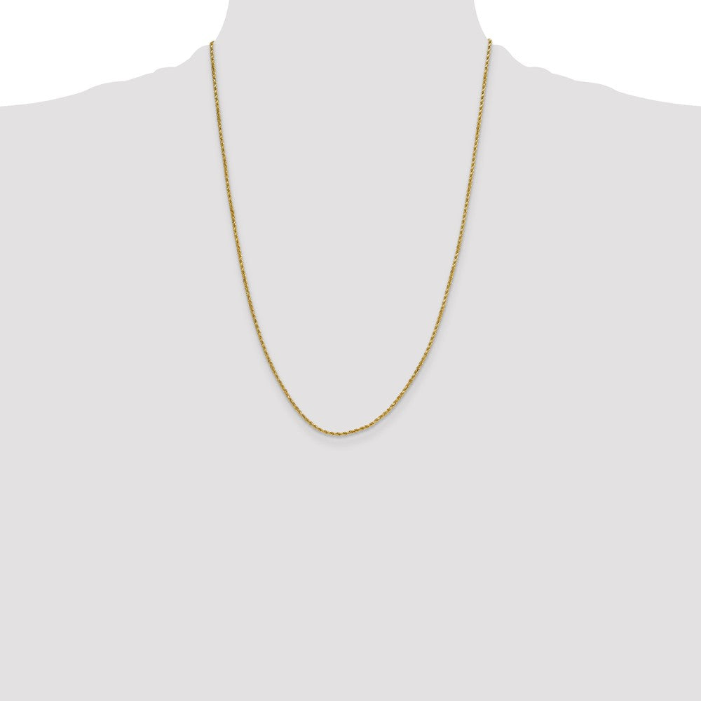 14K Yellow Gold 24 inch 2mm Semi Solid Diamond-cut Rope with Lobster Clasp Chain Necklace