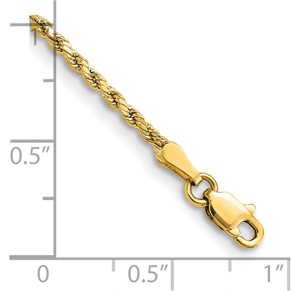 14K Yellow Gold 7 inch 2mm Semi Solid Diamond-cut Rope with Lobster Clasp Chain Bracelet