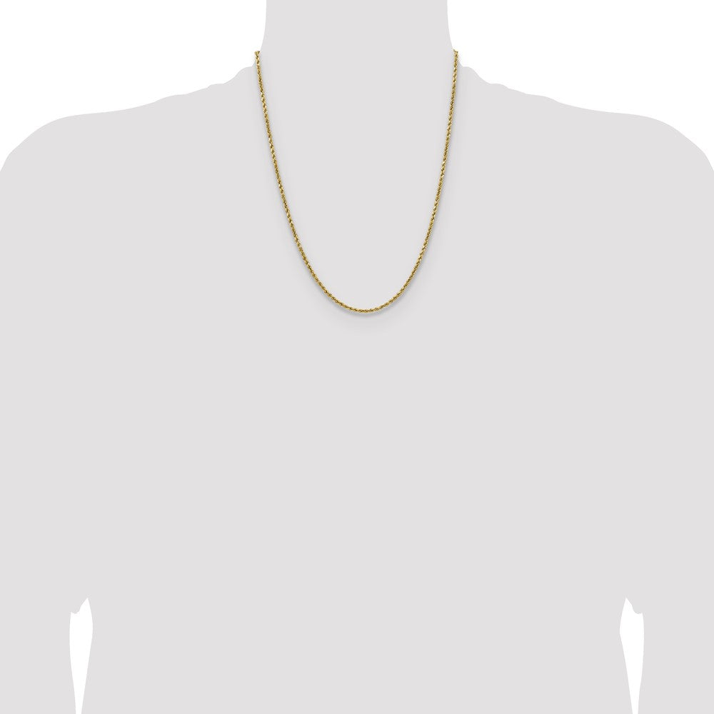 14K Yellow Gold 22 inch 2.5mm Semi Solid Diamond-cut Rope with Lobster Clasp Chain Necklace