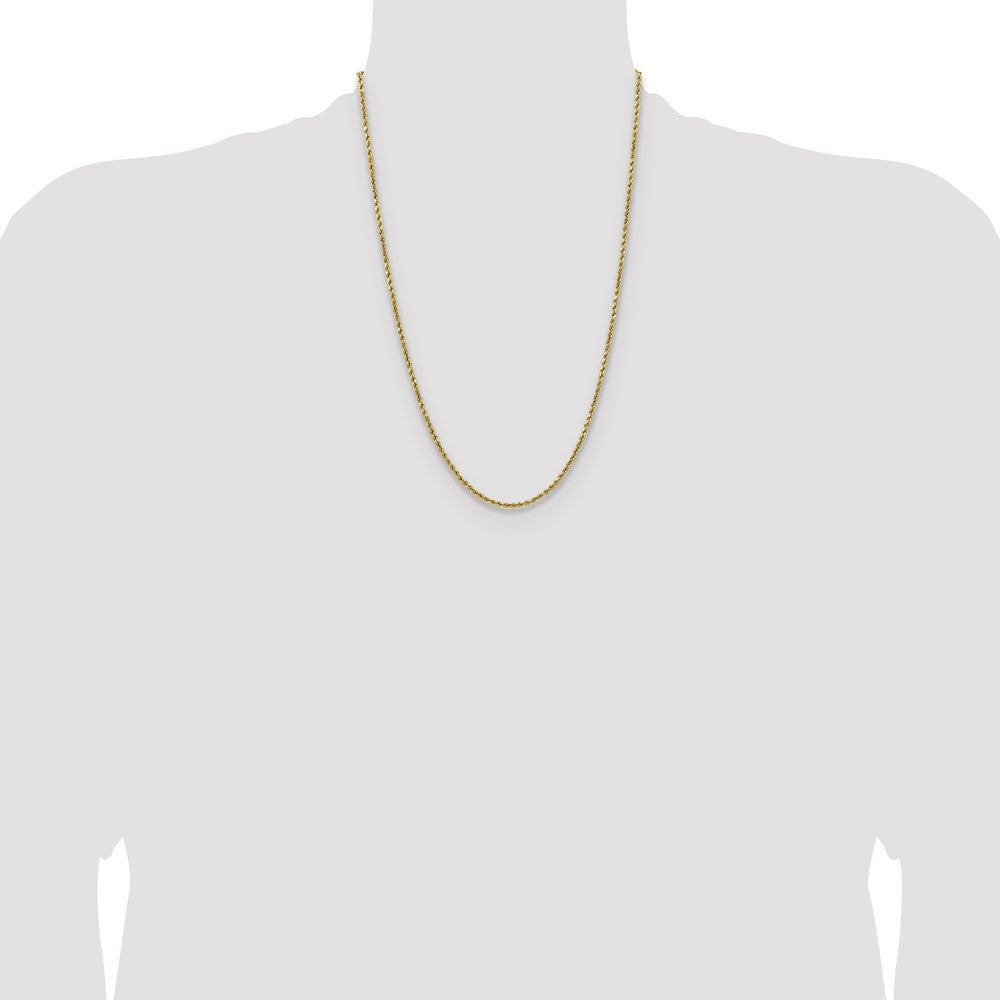 14K Yellow Gold 24 inch 2.5mm Semi Solid Diamond-cut Rope with Lobster Clasp Chain Necklace