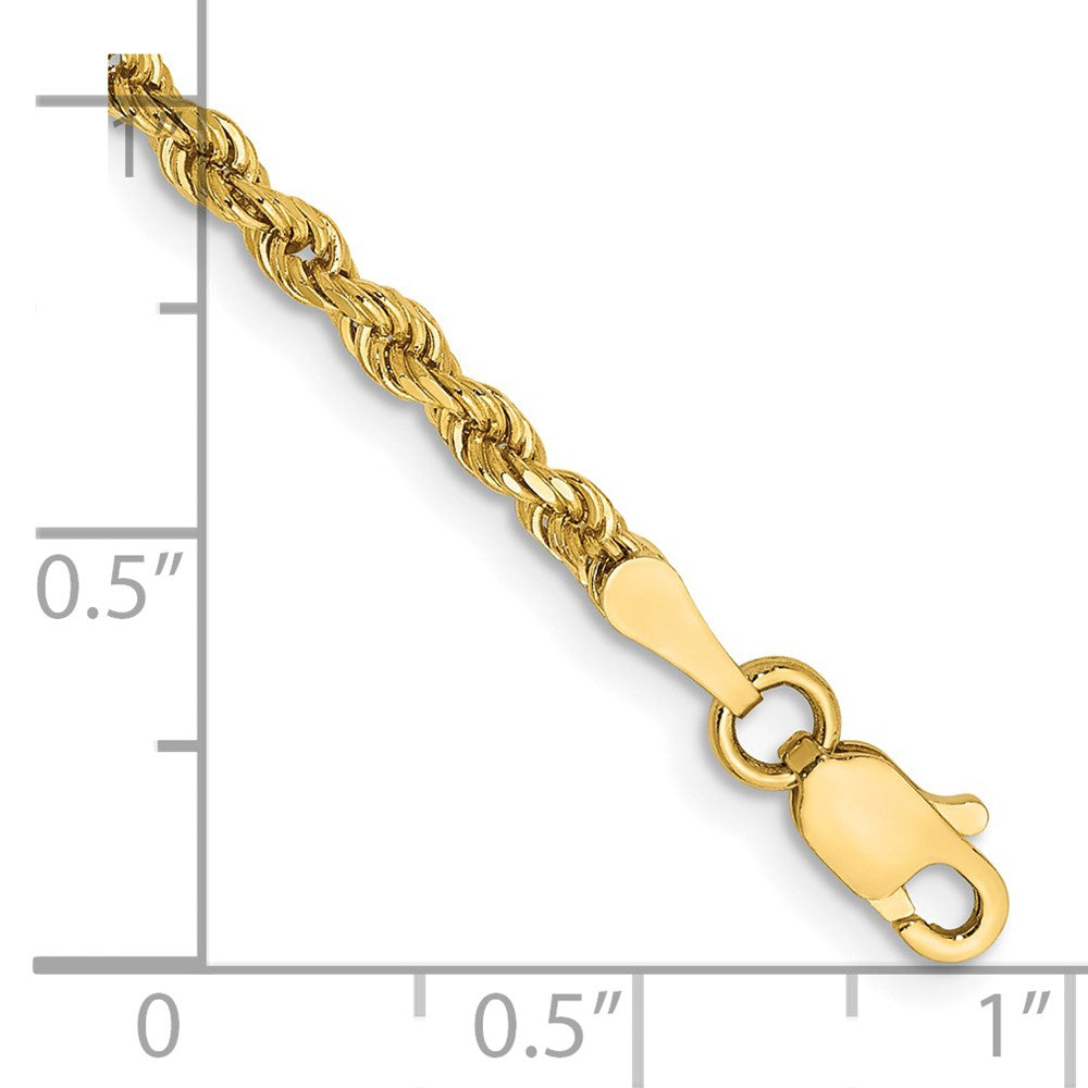 14K Yellow Gold 8 inch 2.5mm Semi Solid Diamond-cut Rope with Lobster Clasp Chain Bracelet