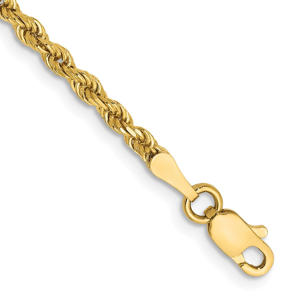 14K Yellow Gold 7 inch 2.5mm Semi Solid Diamond-cut Rope with Lobster Clasp Chain Bracelet