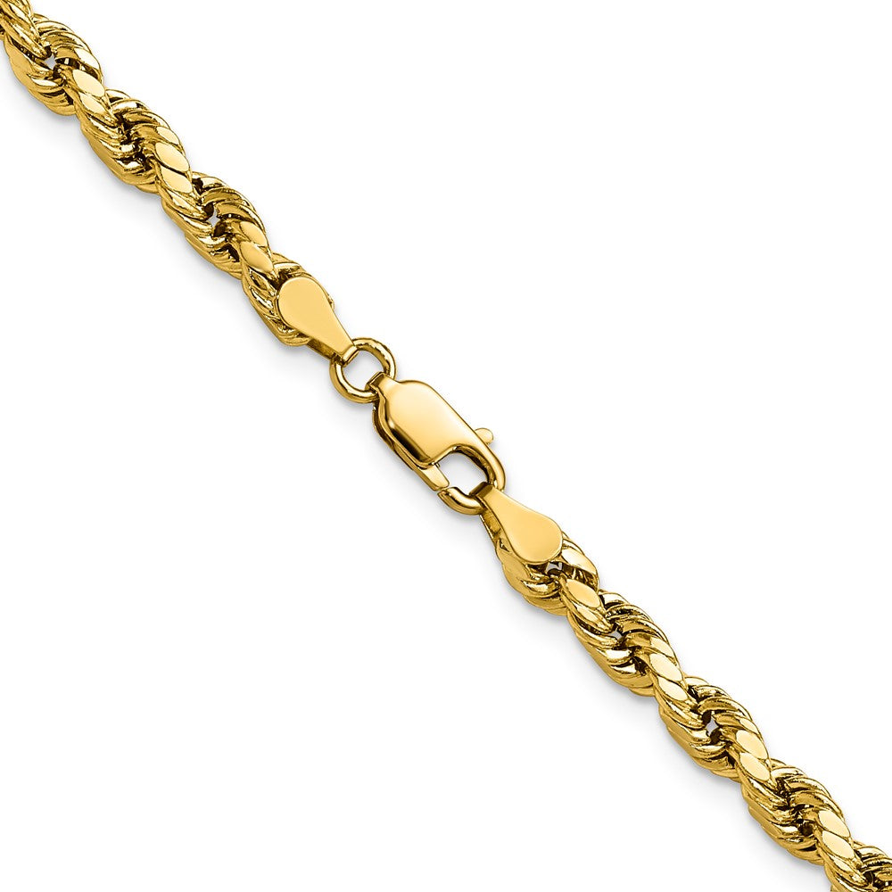 14K Yellow Gold 22 inch 4mm Semi Solid Diamond-cut Rope with Lobster Clasp Chain Necklace