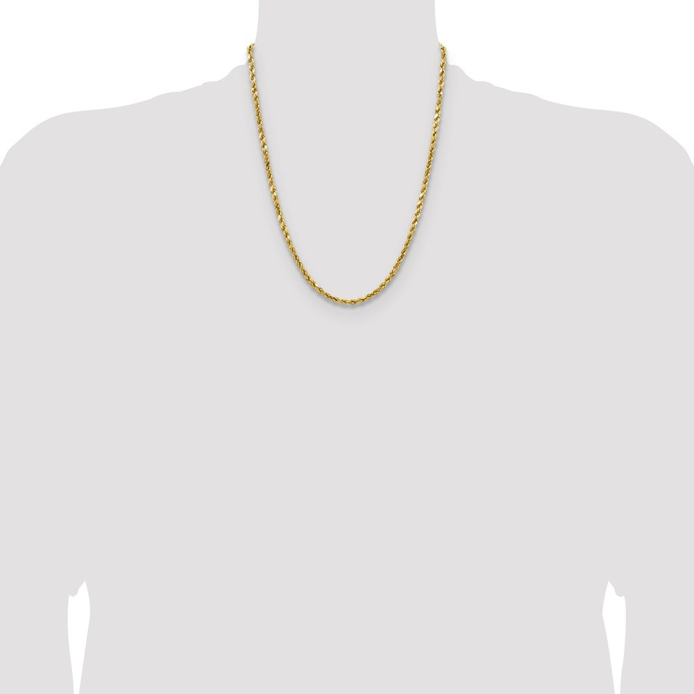 14K Yellow Gold 22 inch 4mm Semi Solid Diamond-cut Rope with Lobster Clasp Chain Necklace