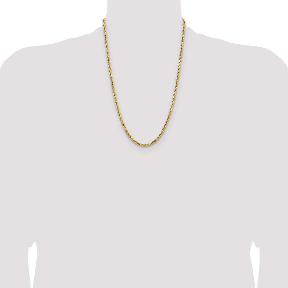 14K Yellow Gold 24 inch 4mm Semi Solid Diamond-cut Rope with Lobster Clasp Chain Necklace