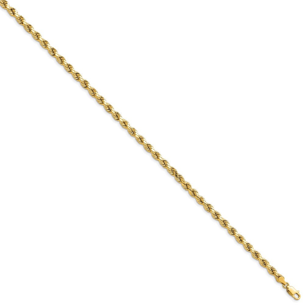 14K Yellow Gold 8 inch 4mm Semi Solid Diamond-cut Rope with Lobster Clasp Chain Bracelet