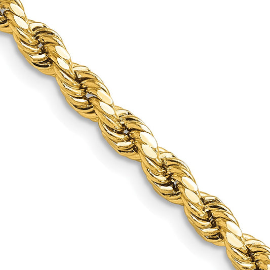 14K Yellow Gold 18 inch 4mm Semi Solid Diamond-cut Rope with Lobster Clasp Chain Necklace