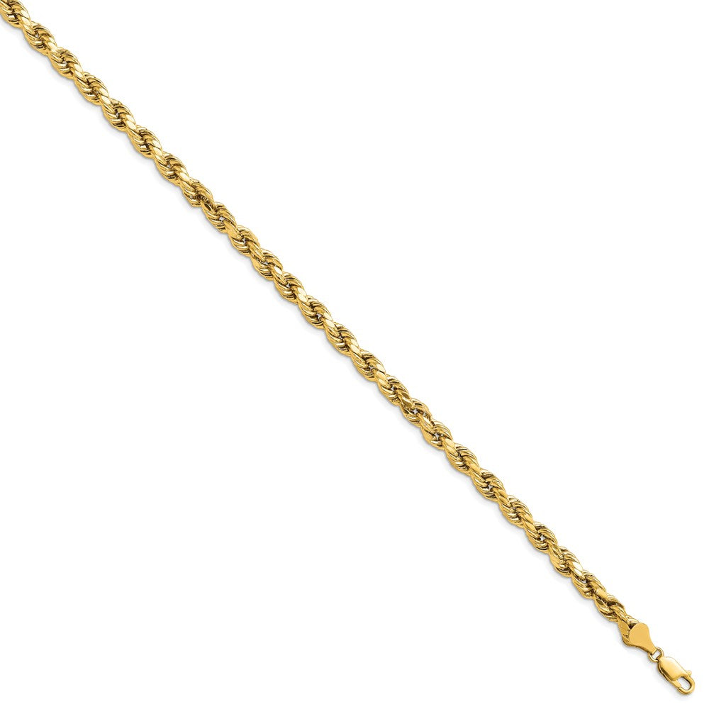 14K Yellow Gold 8 inch 5.5mm Semi Solid Diamond-cut Rope with Lobster Clasp Chain Bracelet