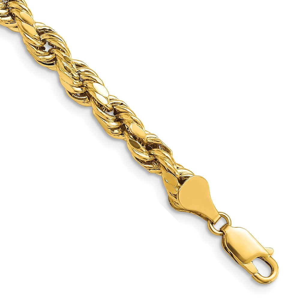 14K Yellow Gold 8 inch 5.5mm Semi Solid Diamond-cut Rope with Lobster Clasp Chain Bracelet