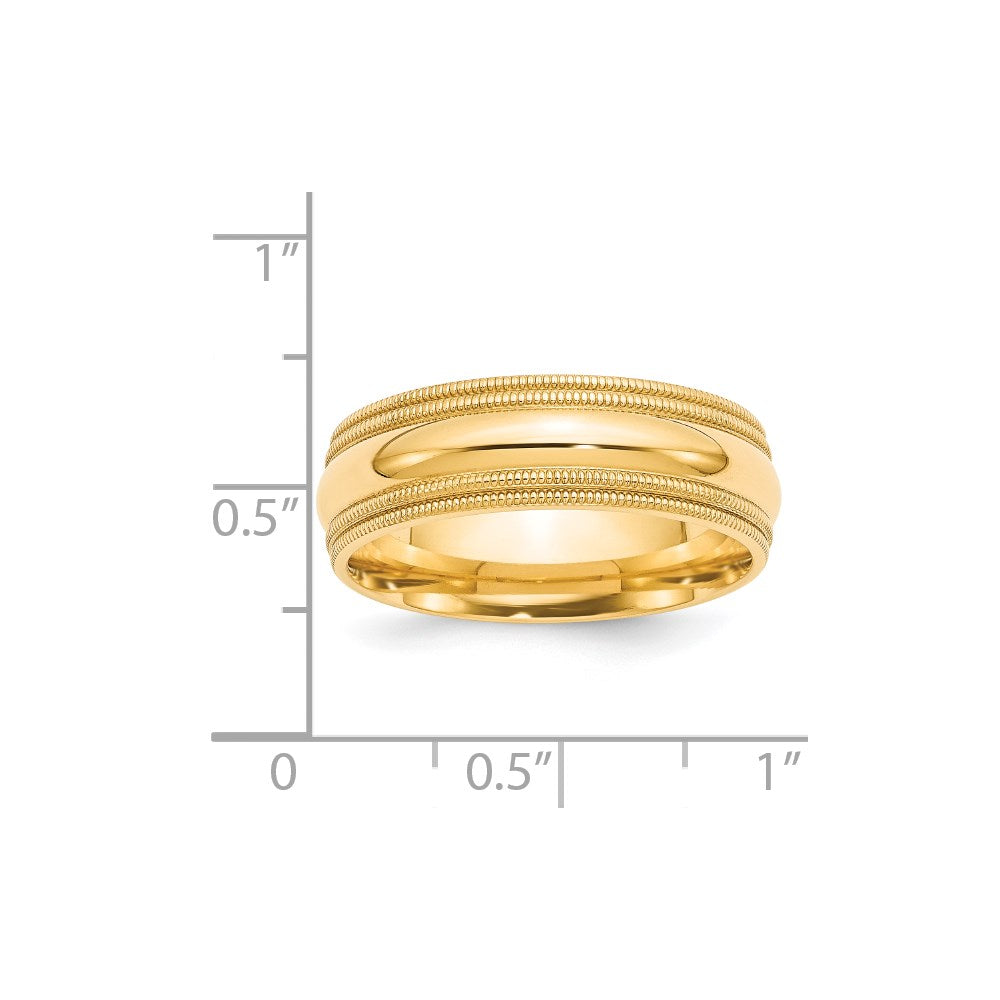 Solid 14K Yellow Gold 7mm Double Milgrain Comfort Fit Men's/Women's Wedding Band Ring Size 6.5