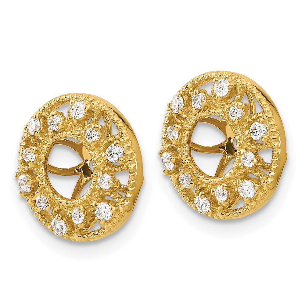 Solid 14k Yellow Gold Fancy Simulated CZ Earring JacKets