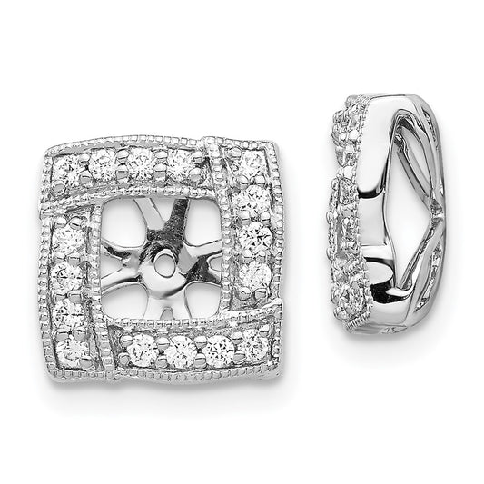 Solid 14k White Gold Simulated CZ Square Earring JacKets