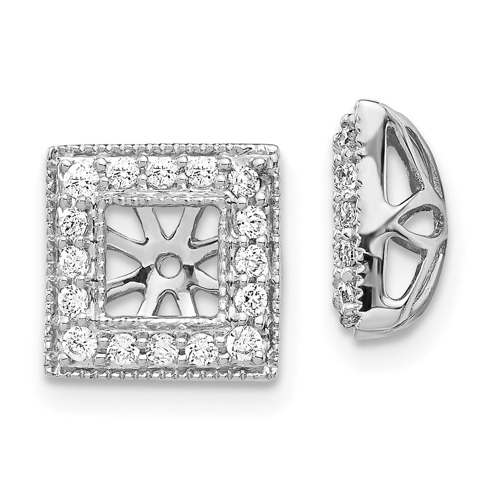 Solid 14k White Gold Simulated CZ Square JacKet Earrings