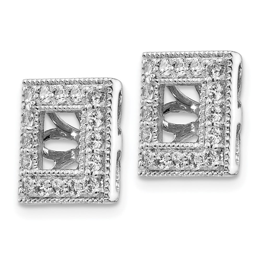 Solid 14k White Gold Simulated CZ Square JacKet Earrings