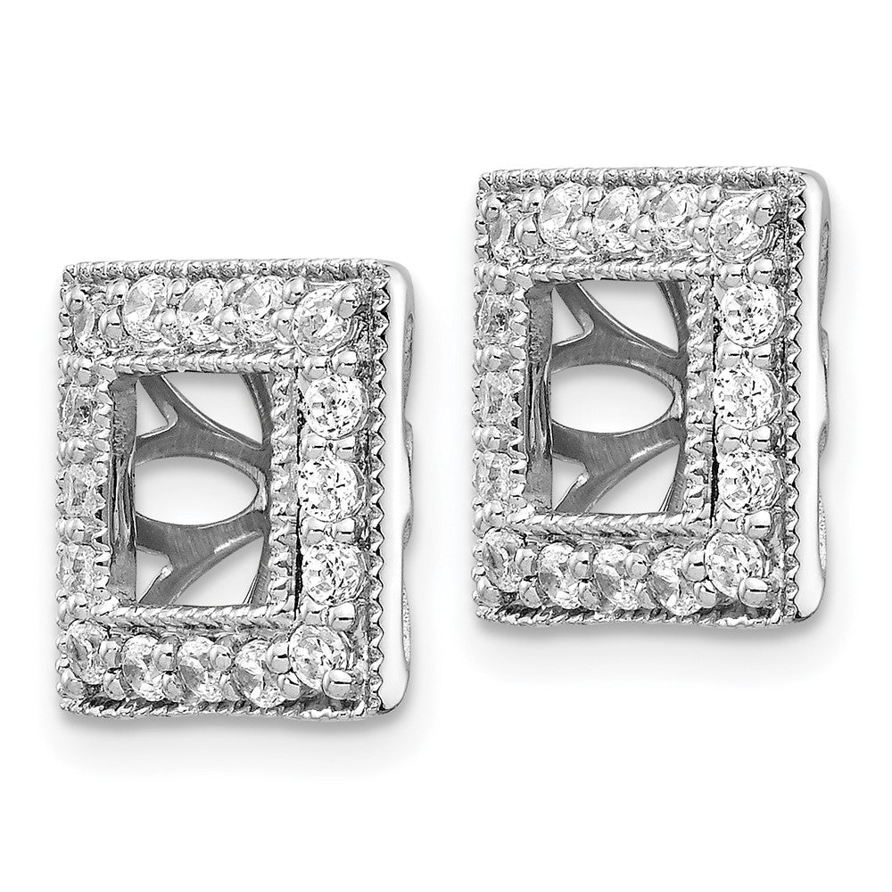 Solid 14k White Gold Simulated CZ Square JacKet Earrings