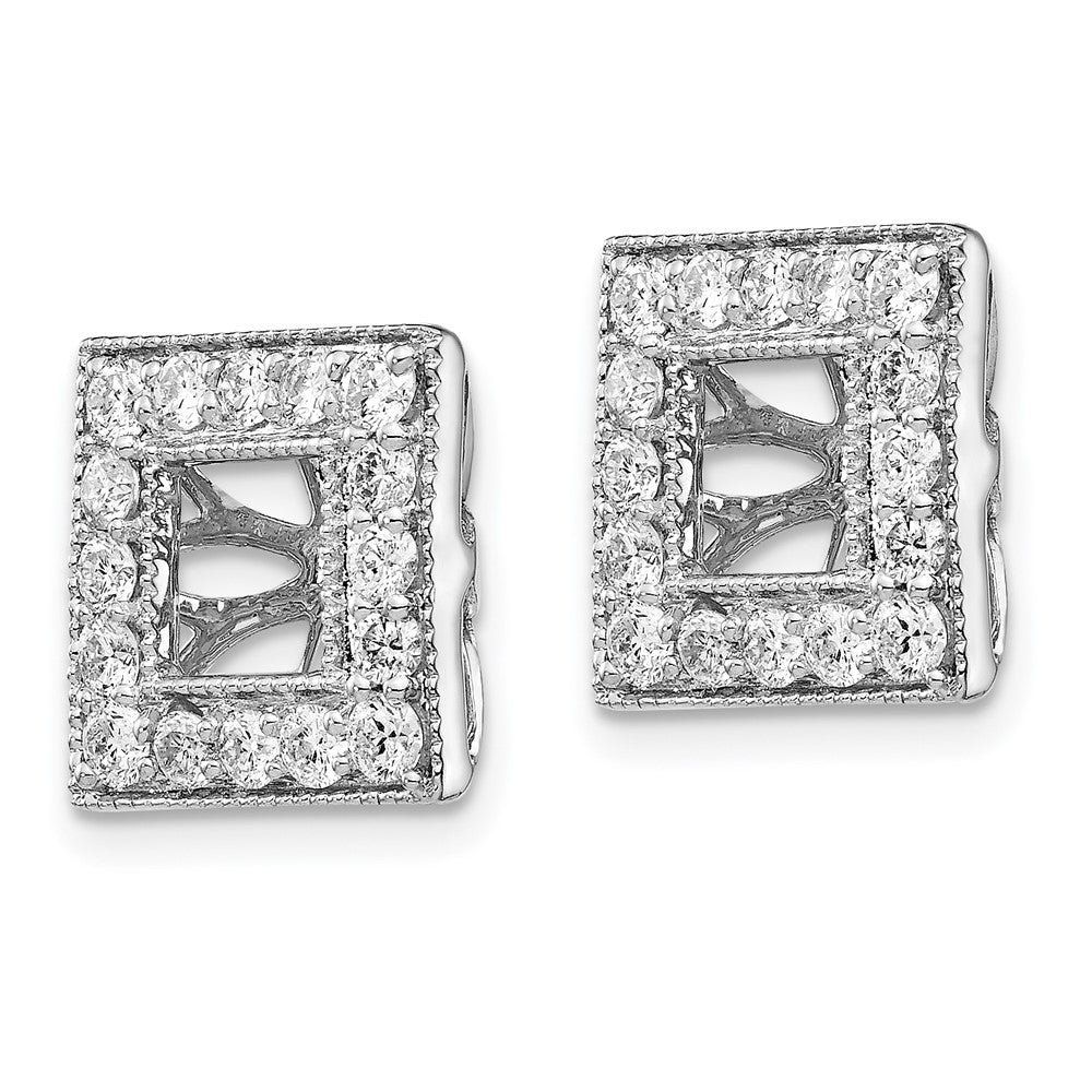 Solid 14k White Gold Simulated CZ Square JacKet Earrings