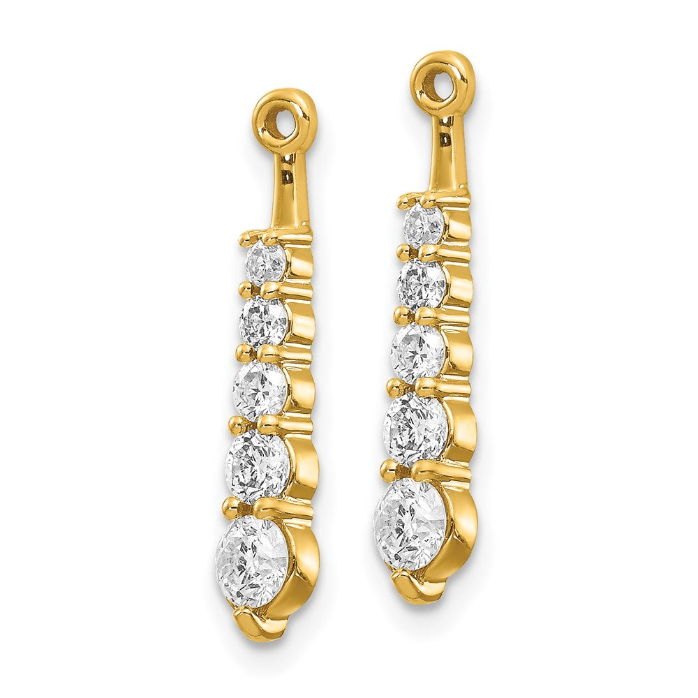 Solid 14k Yellow Gold AA 5 Stone Dangle Simulated CZ Earring JacKet