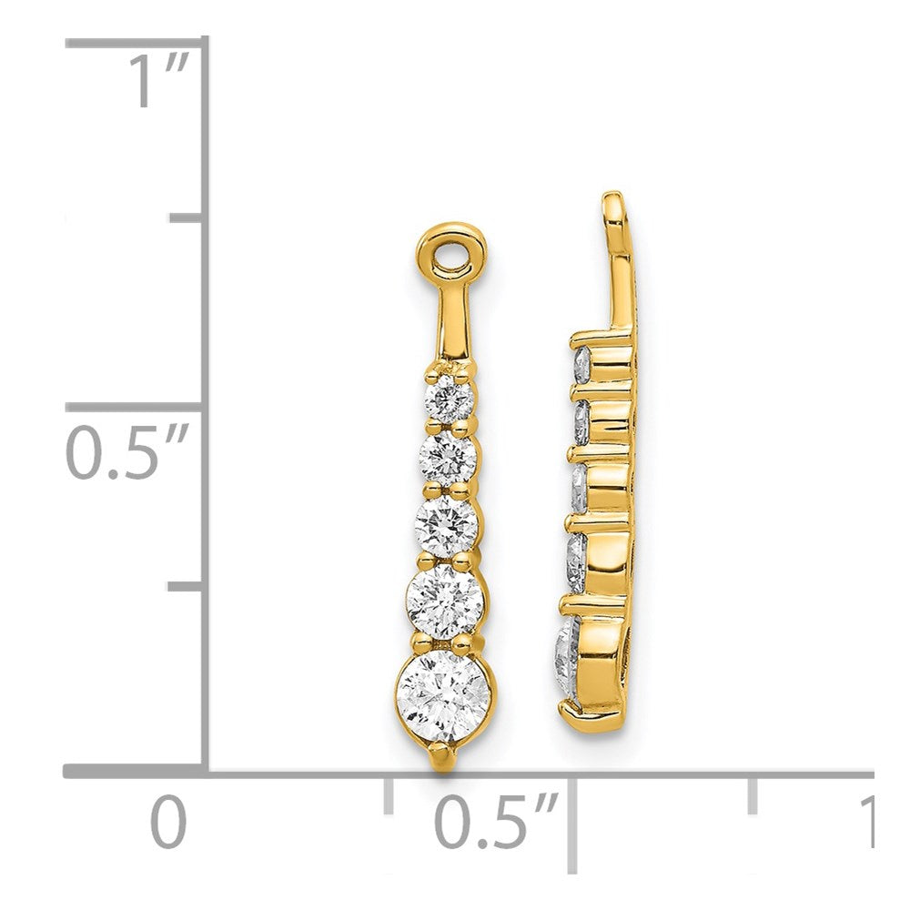 Solid 14k Yellow Gold AA 5 Stone Dangle Simulated CZ Earring JacKet