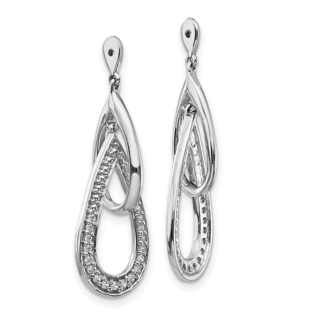 Solid 14k White Gold Double Teardrop Dangle Simulated CZ Earring JacKets