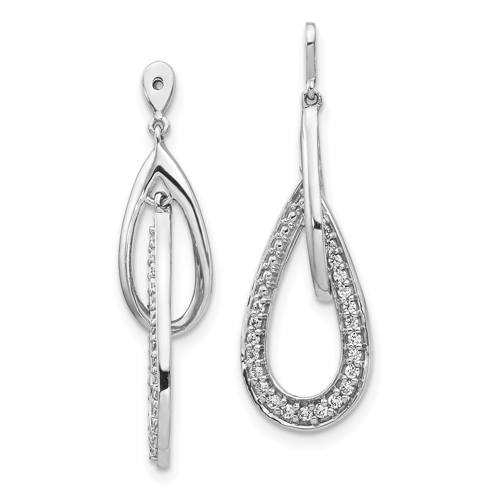 Solid 14k White Gold Double Teardrop Dangle Simulated CZ Earring JacKets