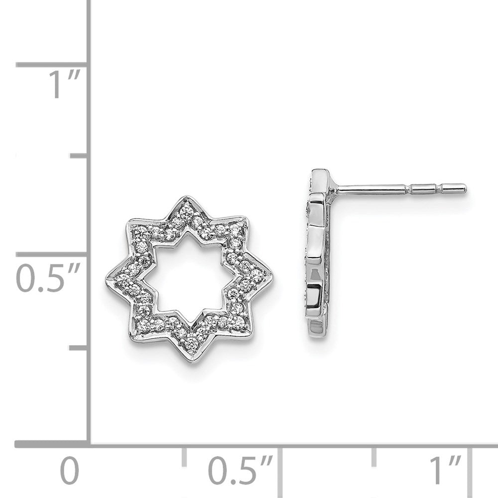 Solid 14k White Gold Simulated CZ Fancy Star Earrings