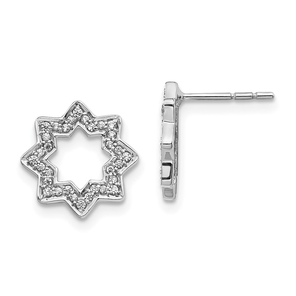 Solid 14k White Gold Simulated CZ Fancy Star Earrings