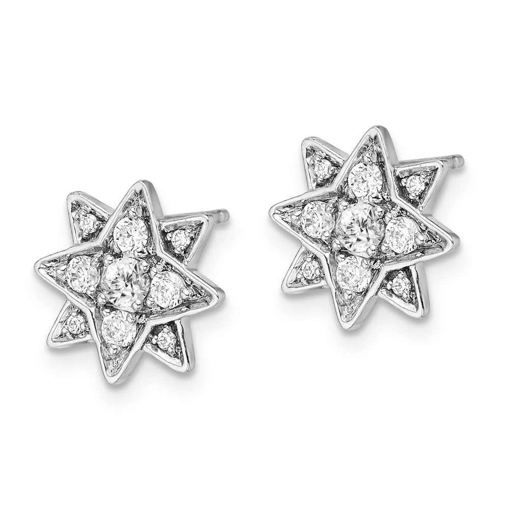 Solid 14k White Gold Simulated CZ Star Earrings