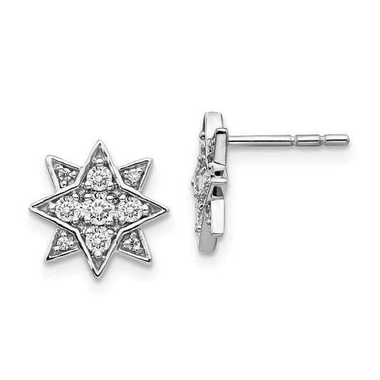 Solid 14k White Gold Simulated CZ Star Earrings