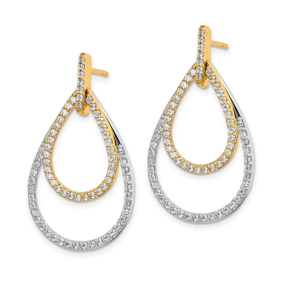 Solid 14k Two-tone Simulated CZ Teardrop Earrings