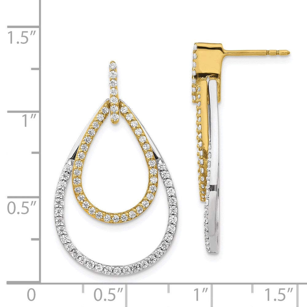 Solid 14k Two-tone Simulated CZ Teardrop Earrings