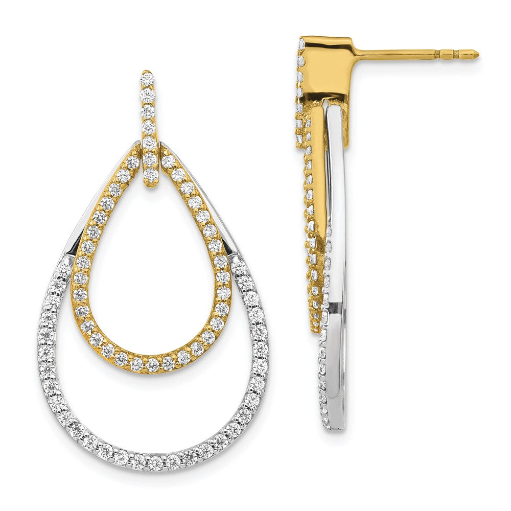 Solid 14k Two-tone Simulated CZ Teardrop Earrings