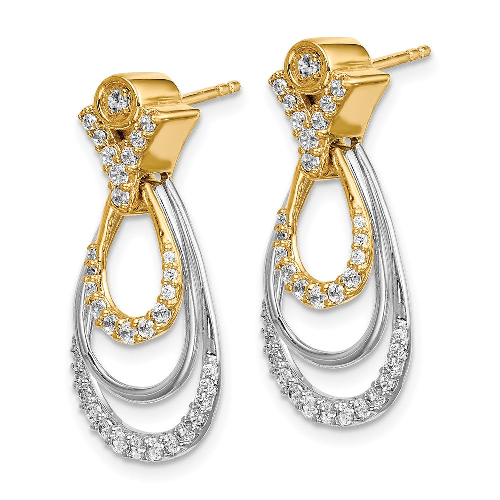 Solid 14k Two-tone Simulated CZ Teardrop Earrings