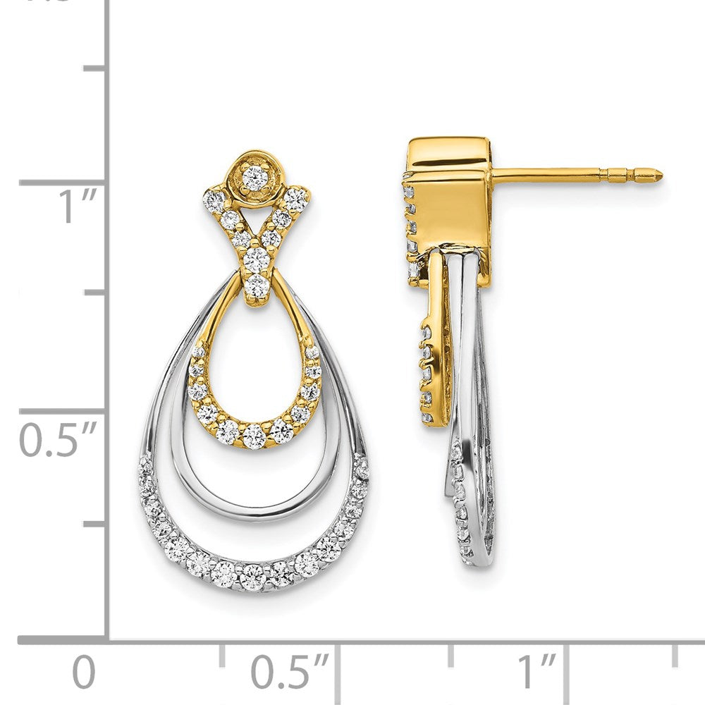 Solid 14k Two-tone Simulated CZ Teardrop Earrings