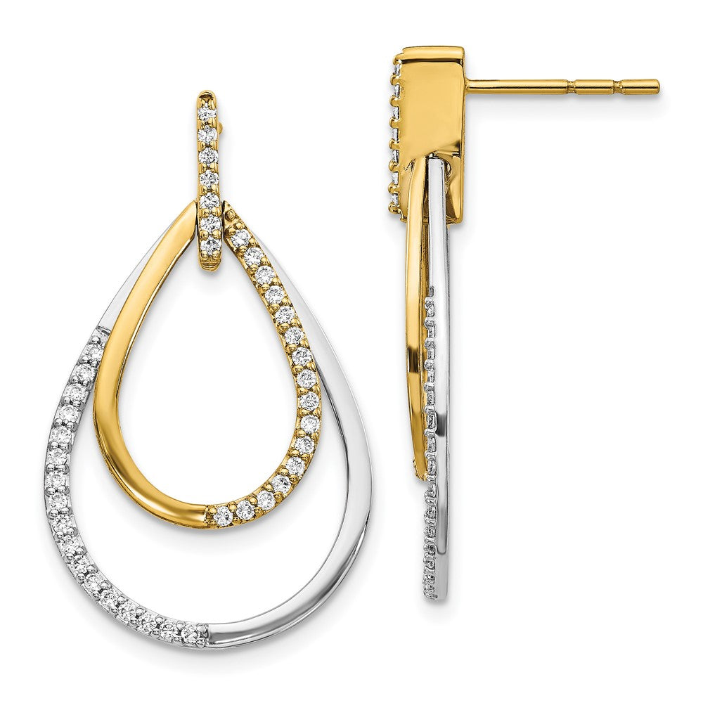 14k Yellow Gold Two-tone Real Diamond Teardrop Earrings