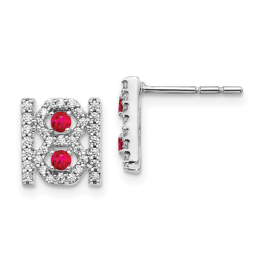 14k White Gold Real Diamond and Ruby Fancy Earrings