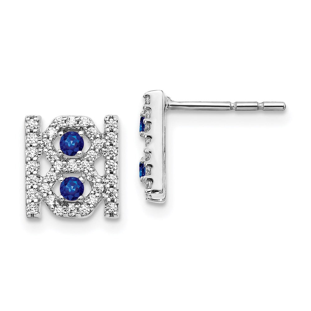 Solid 14k White Gold Simulated CZ & Sapphire Fancy Earrings