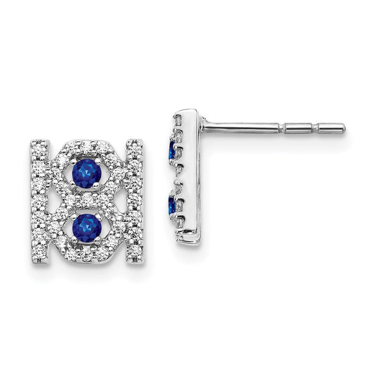 Solid 14k White Gold Simulated CZ & Sapphire Fancy Earrings