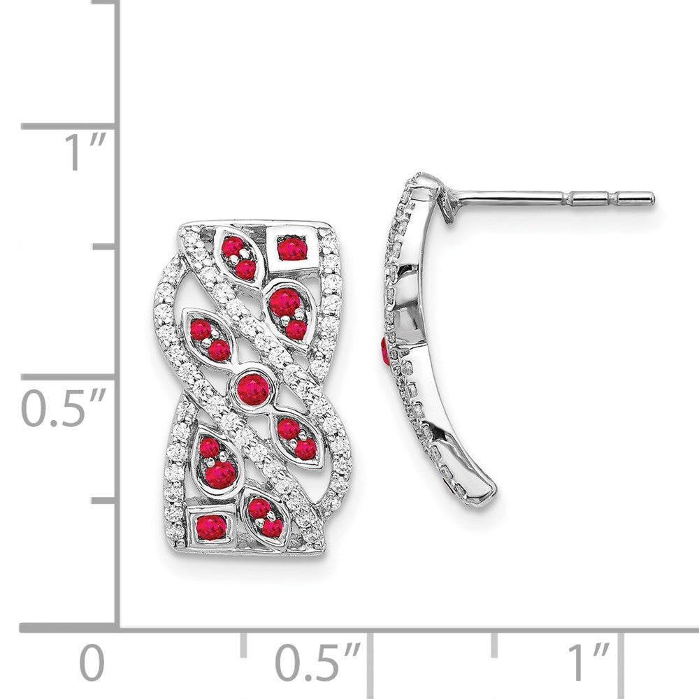 14k White Gold Real Diamond & Ruby Fancy Earrings