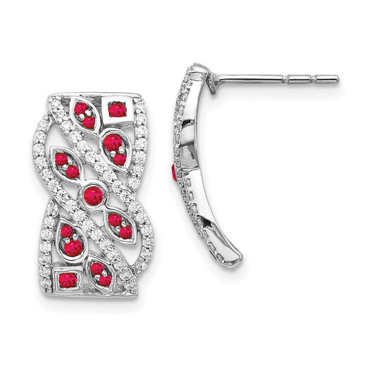 14k White Gold Real Diamond & Ruby Fancy Earrings